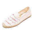 The Women Cheap Simple pink Canvas with Red Floral Embroidery Comfortable Insole Espadrilles Flat Shoes