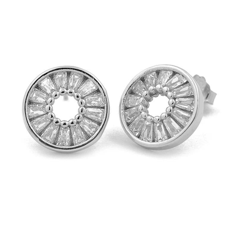 GZZ-S07 Silver 925 Zircon Stud Vintage Jewelry Hollow Circle Jewelry for Women Round Small Earings