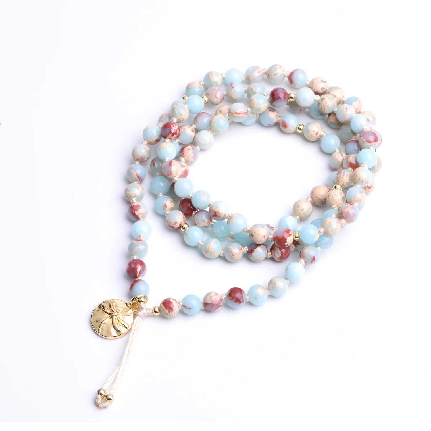 108 Mala Beads Necklace for Stress Relief Hand Knotted Mala Necklace With Gold Pendant