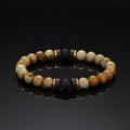 8mm Picture jasper Natural Gemstone Bead Wooden Gold Copper Alloy Spacer Sleeplessness Sleep Aid  Loose Beads Bracelets for Men