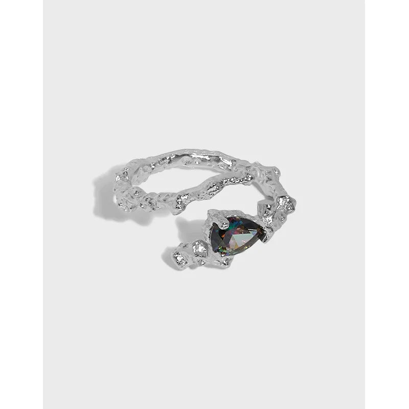 Handmade Geometric Irregular Texture Open Adjustable Rings for Women 925 Sterling Silver Rings Fine Jewelry