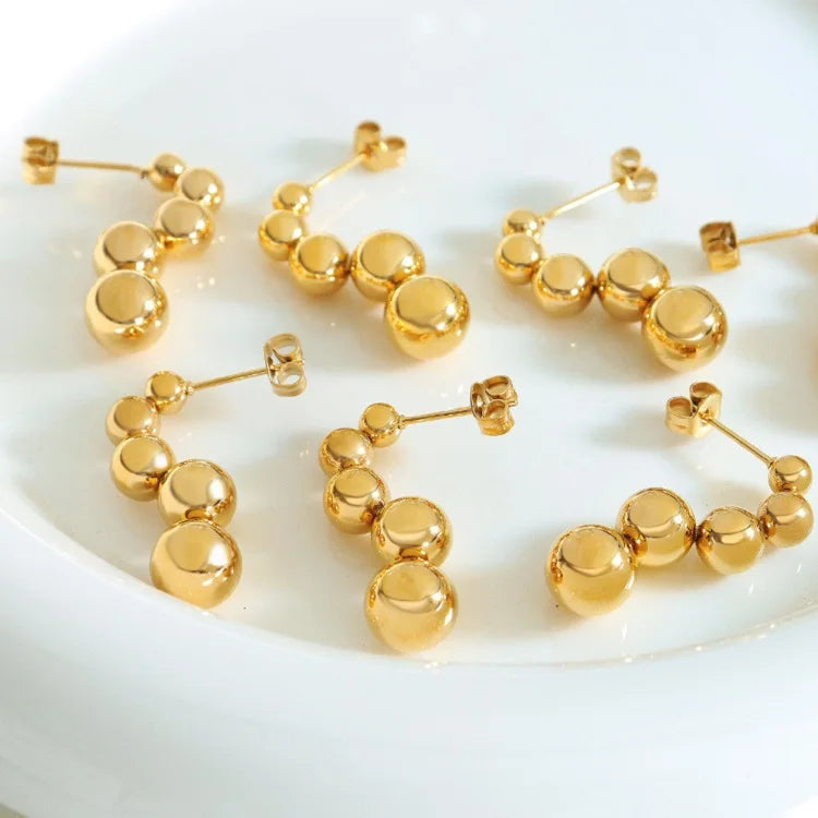 Simple Pvd Gold Plated Stainless Steel Small Steel Ball Symbol Stud Earrings Minimalist Accessories Jewelry Women