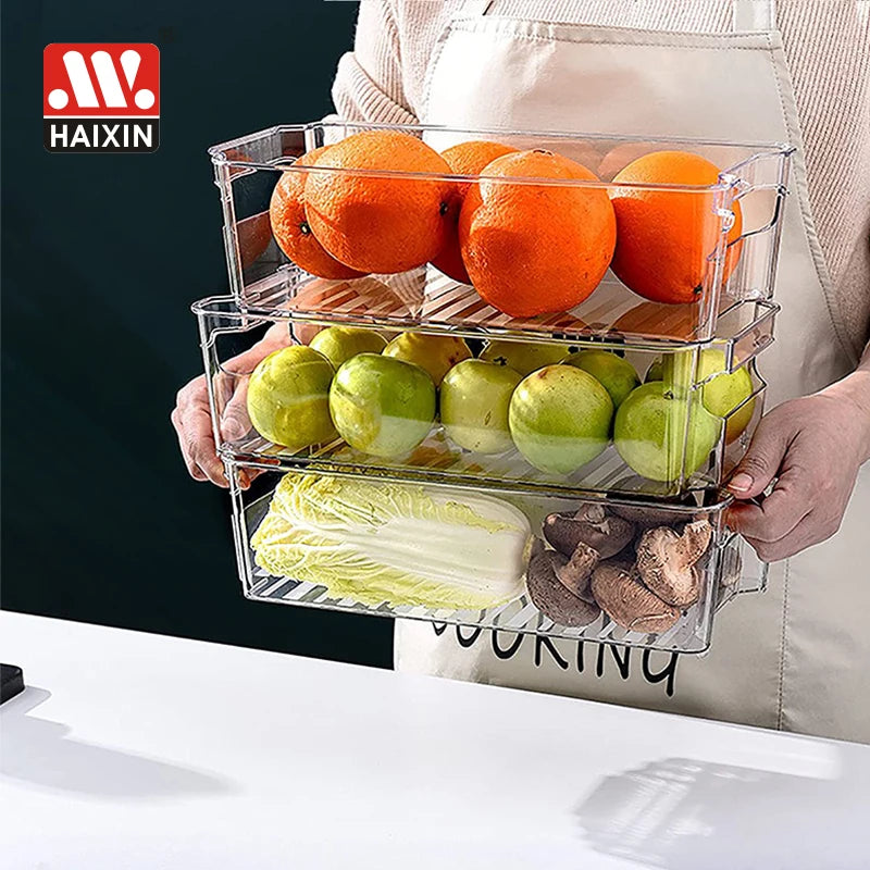 Haixin Kitchen Cabinet Organizer Plastic Drawer Egg Fruit Beer Food Storage Box Bins Pantry Ref Fridge Refrigerator Organizer