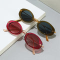 Elegant High Quality Sunglasses Women Outdoor UV400 Shades Sun Glasses Fashion Small Oval Frame Metal Temple Designer Sunglasses