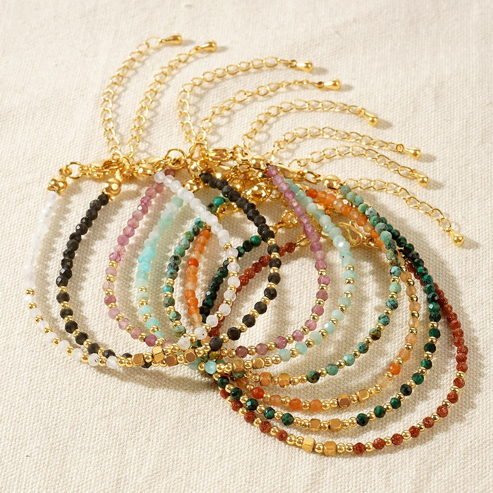 Go2boho Tiny Seed Handmade Jewelry  Natural Stone Fashion Bangles Dainty Semi-Precious Stone Beaded Bracelets for Women