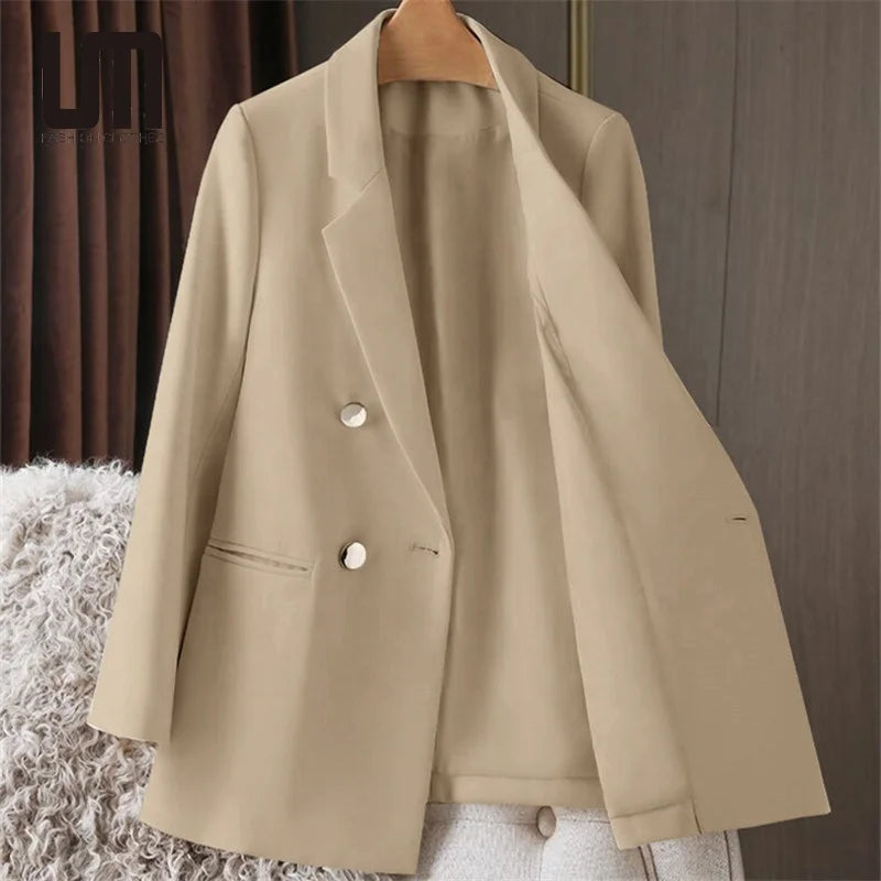 OEM ODM Korean Fashion Autumn Trends Women V Neck Solid Color Suit Tops Jacket Blazer Coat