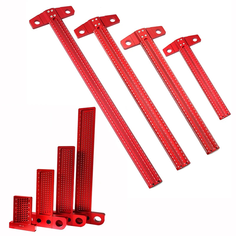 60-760MM T-Ruler Precision Marking Aluminum Alloy Woodworking Scribe Marking Gauge Crossed-out Hole Scribing Ruler MeasuringTool