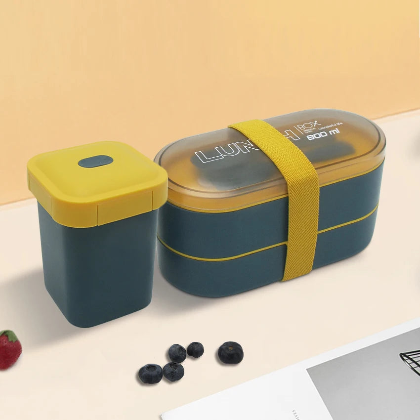 Eco-friendly Food Grade Plastic Reusable 2-Layer Bento Box Soup Tableware Set Thermal Bag for Lunch Eco-Friendly Reusable