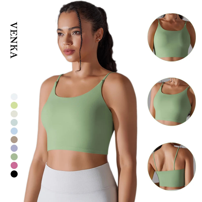 Women's High Strength Support Sports Bra Sexy Backless Fitness Solid Color Crop Top Fixed Chest Pad Workout Yoga Bra Gym Wear