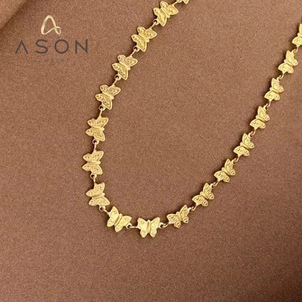 Ason Custom Fashion Designer Jewelry Charms Bulk Butterfly Pendant Necklace 18K Gold Plated Stainless Steel Necklace for Women