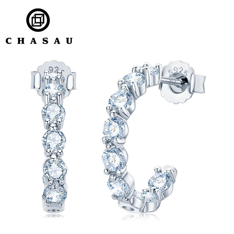 Moissanite Stud Earrings 925 Sterling Silver 3mm 0.1 CT Moissanite Fashion C-Shaped Stud Earrings for Women