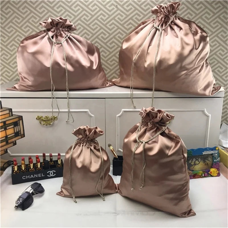 Custom Rose Gold Soft Satin Slik Hair Bundles Packaging Garment Dust Bag Luxury Large Silk Dust Bag Handbag Cover Dust Bag