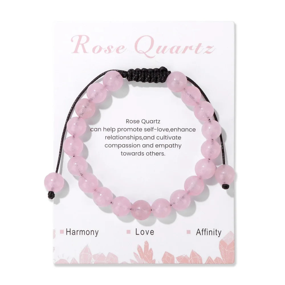 Adjustable 8mm Natural Crystal Gemstone Beads Low Price Bracelet Braided Macrame Tassels Chakra Reiki with Wish Card Gift
