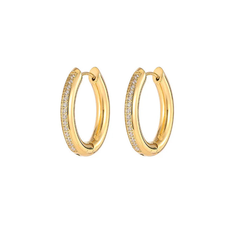 New Arrival Stainless Steel Earring Dainty 18k Gold Plated Zircon Hoop Earrings