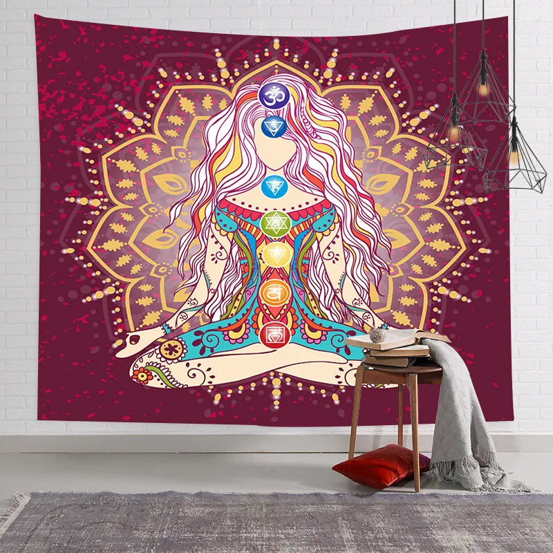 Meditation Seven Chakra Aubusson Printed Tapestry Indian Buddha Wall Decoration Mandala Witchcraft Bohemian Hippie Home Decor