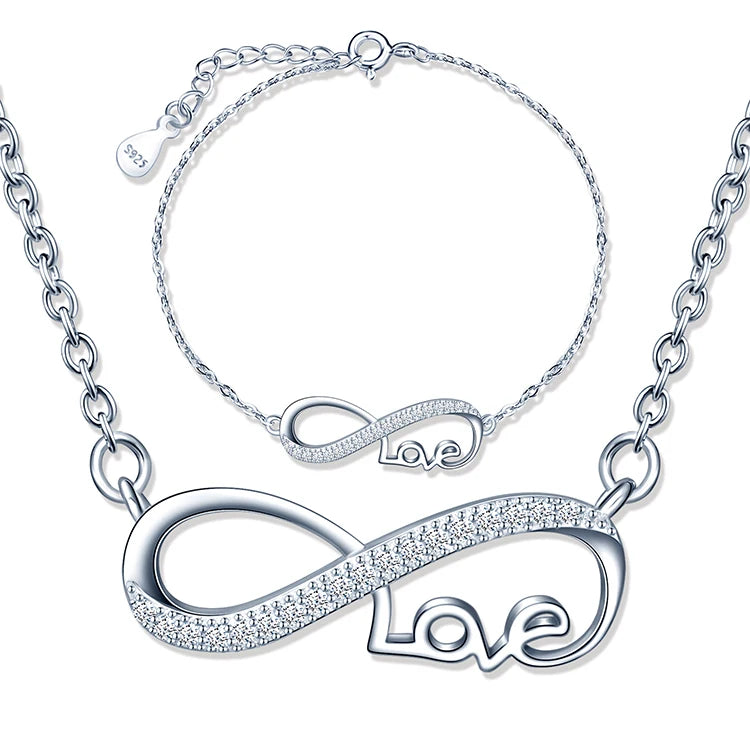 Infinity Love Bracelets Necklaces 925 Silver Jewelry Sets for Women