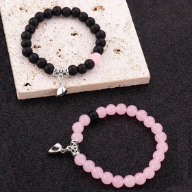 8mm Love Rose Stone and White Pine Vein Fashion Bracelet Magnetic Bangles for Couples for Weddings and Parties Perfect Gift