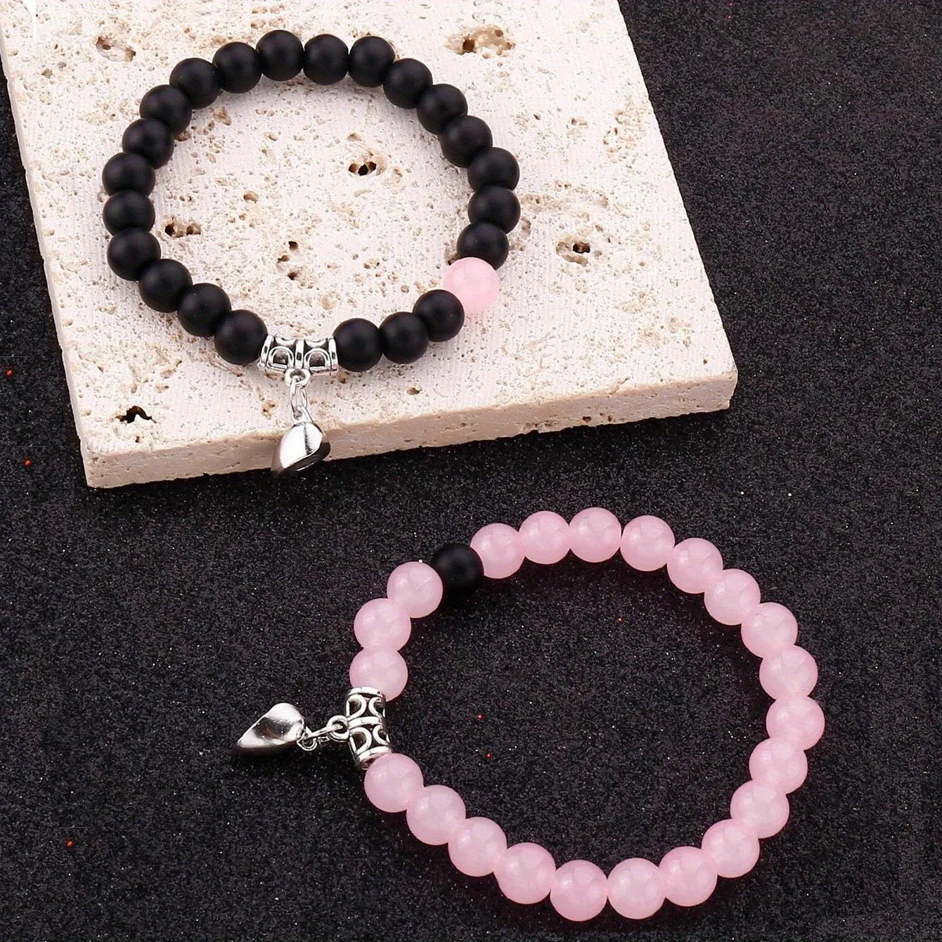 8mm Love Rose Stone and White Pine Vein Fashion Bracelet Magnetic Bangles for Couples for Weddings and Parties Perfect Gift