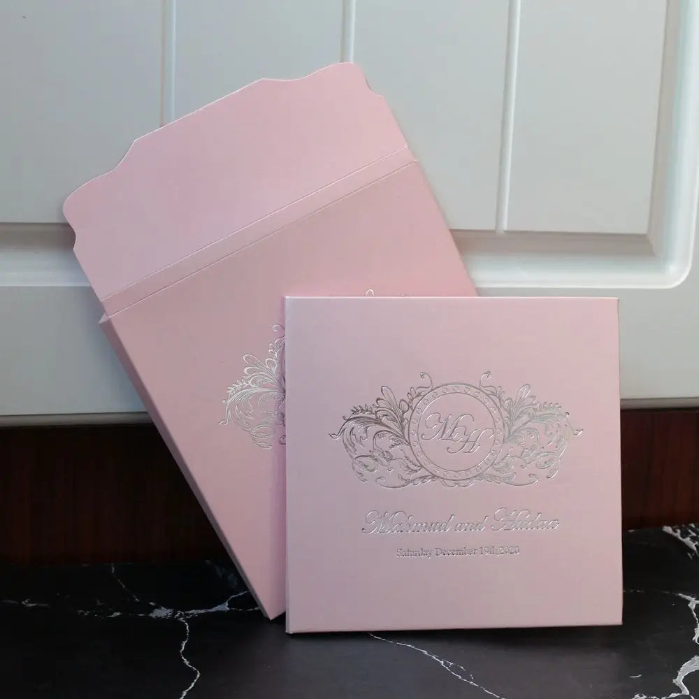 Luxury Hardcover Wedding Invitation Custom Monogram Silver Foil Personalized Wedding Invites Wholesale Wedding Stationery MegaBDM