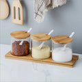 Modern Style Spice Jar Glass Set with Bamboo Tray