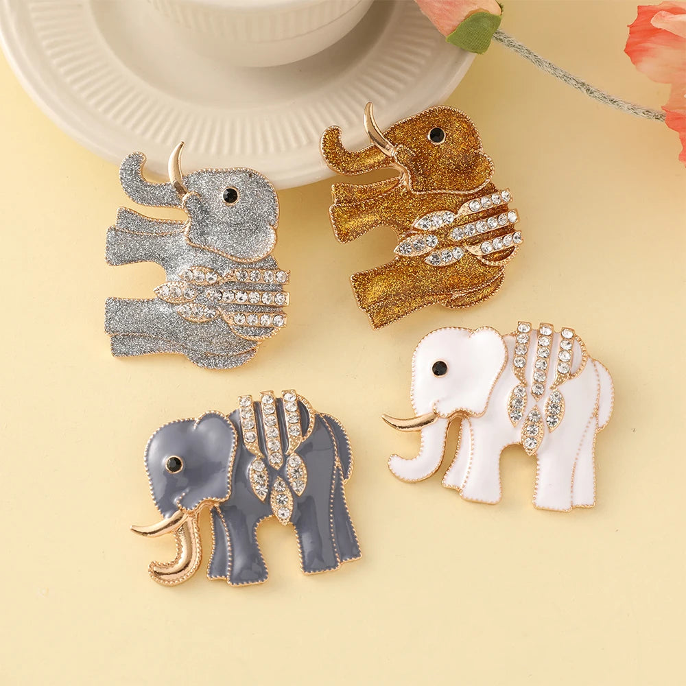 New Creative Vintage Crystal Enamel Elephant Brooch Alloy Diamond Animal Mascot Elephant Brooch Fashion