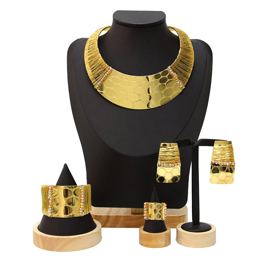 MEIZI JEWELRY Jewelry for Women Gold Plated Copper 4-Piece Wedding Bracelet Earring Ring Set 2023 Personality Design Free