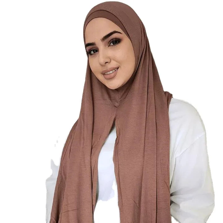 Heavy Jersey Printed Cotton and Chiffon Shawl Women's Hijab with Islam Veil Cap Scarf Muslim Fashion Traditional Headscarf