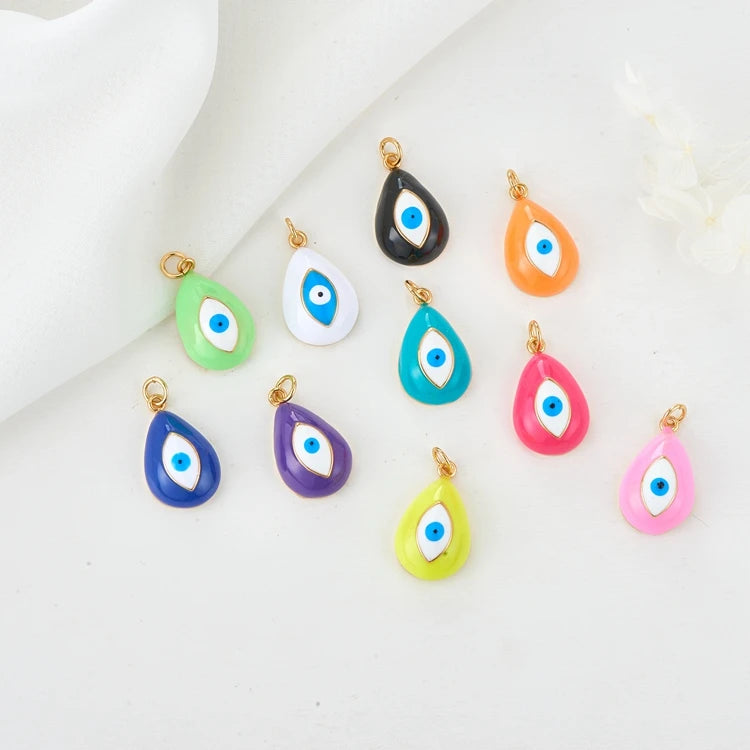 Fashion Diy Necklace Jewelry Pendant Neon Enamel Droplet Shaped Black Blue Pink White Eye Necklace Charms