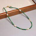 Natural Malachite Freshwater Pearl Beaded Necklace for Women Men Natural Malachite Stone Choker Healing Stone Energy Jewelry