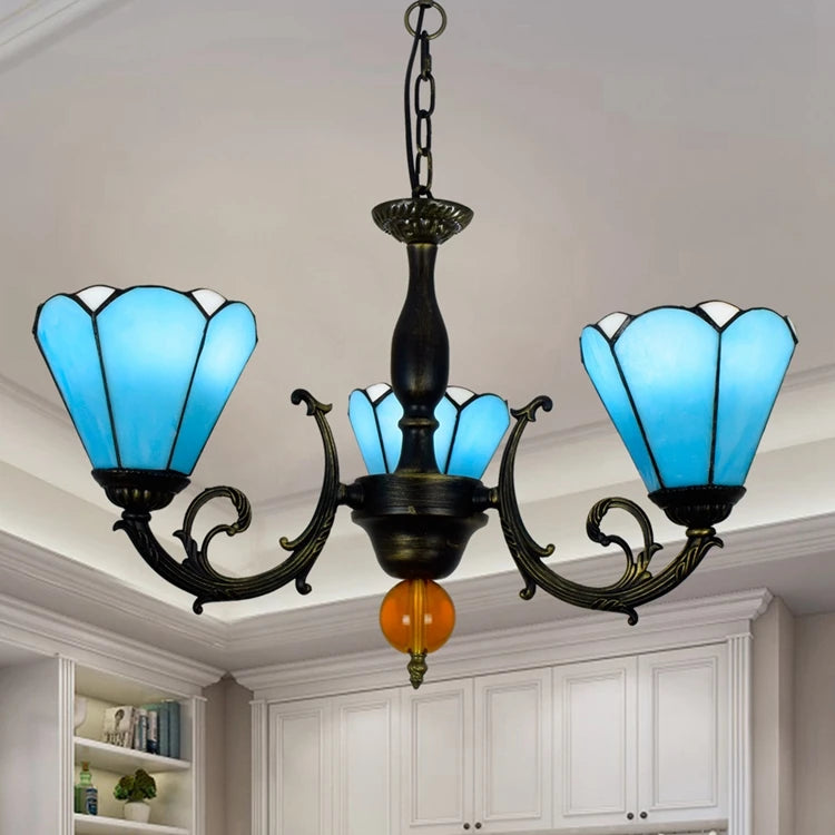 Tiffany Style Flush Mount Ceiling Light Vintage Stained Glass Pendant Chandelier for Stairwell Chandeliers Pendant Lights