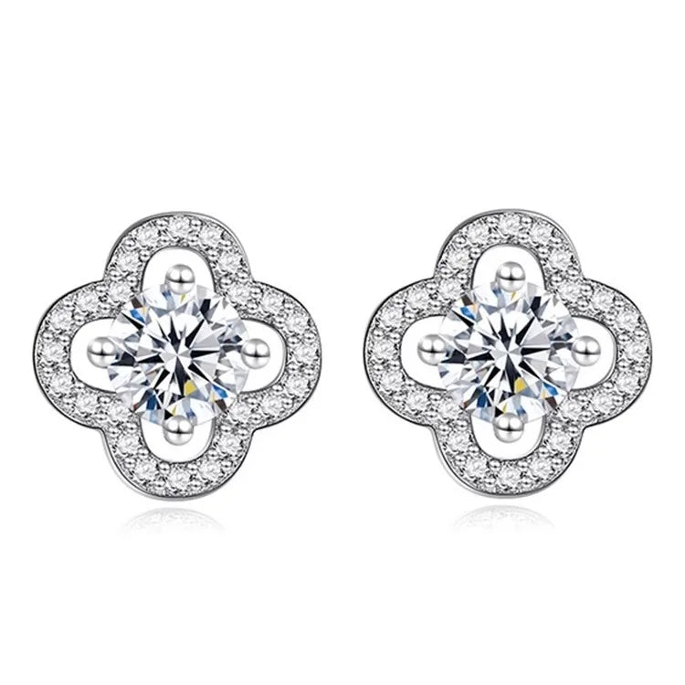 Free Shipping Clover Shape VVS Diamond Moissanite VVS1 1Ct  D Color Wedding Engagement S925 Silver Jewlery Set for Women Ladies