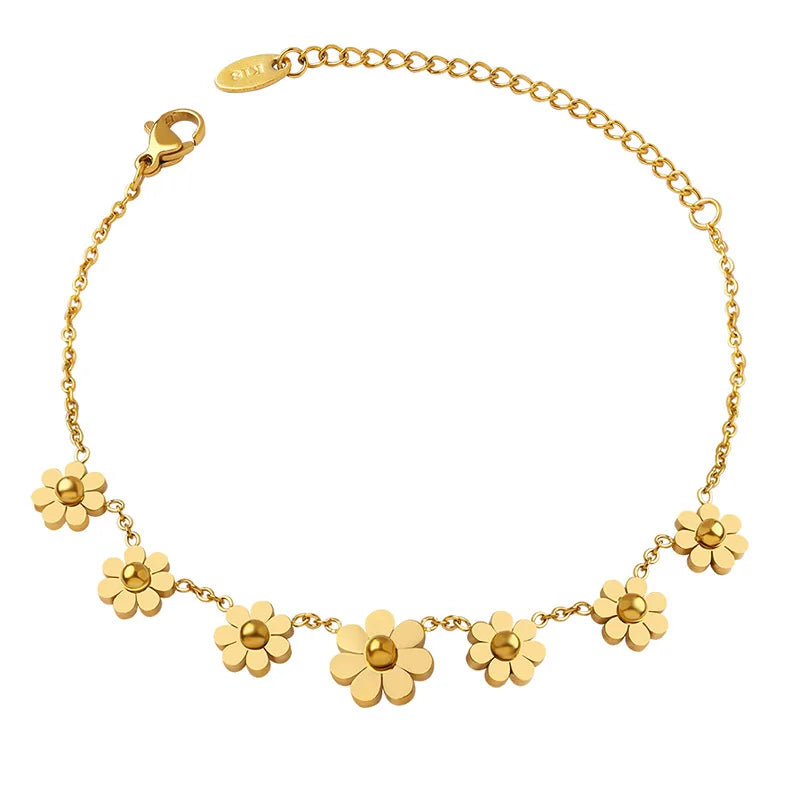 18k Gold Plated Stainless Steel Bracelet Waterproof Jewelry Hip Hop Daisy Flower Chain Bracelet