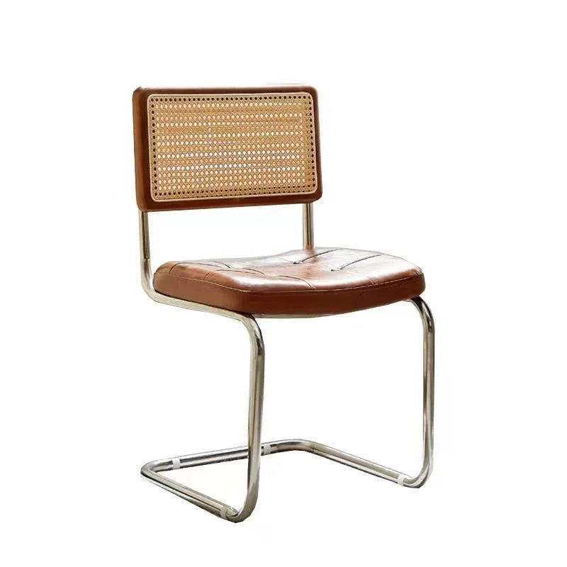 Modern Rattan and Metal Dining Chair Bow-shaped Design for Home Bar Apartment Villa Use