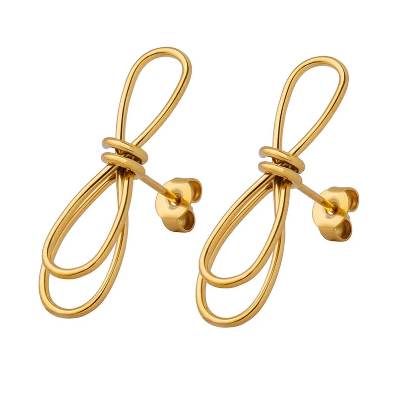 INS Simple Stainless Steel 18K Gold Plated Hollow Bowknot Earring Titanium Steel IP Personalized Infinity Circle Earring Jewelry