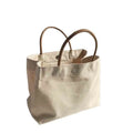 Wholesale Chic Ins Hot Sale  Extra Large 10oz Nature Color Cotton Canvas With PU Leather Handles Bag