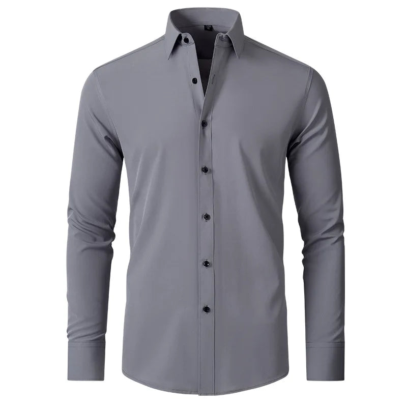 Four-sided Elastic No-ironing Men's Long-sleeved Shirts Mercerized Vertical Sense European Size Men's Shirt