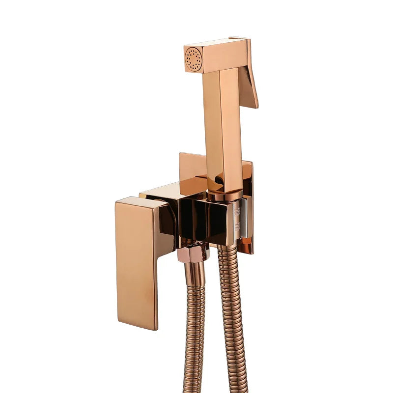 HONGDEC Rose Gold Brass Modern Wall-mounted Single Hole Bathroom Bidet Faucet Set Vertical Spray Handheld Toilet Sprayer Kit