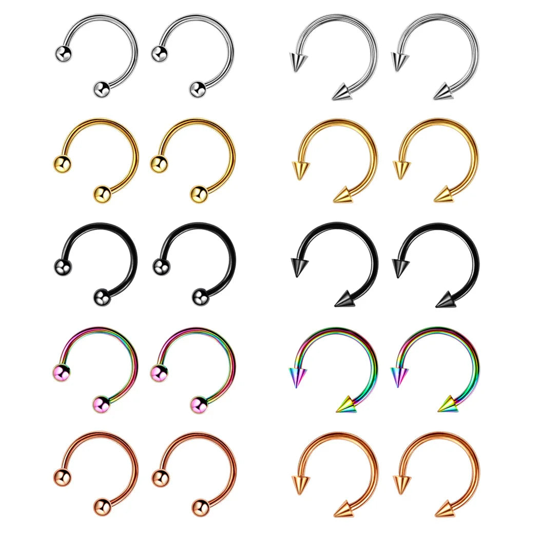 Mix Sizes 30pcs Surgical Steel CBR Septum Lip Piercing Nose Rings Hoop Horseshoe Ring Ear Bar Circular Barbell Helix Earring 16G