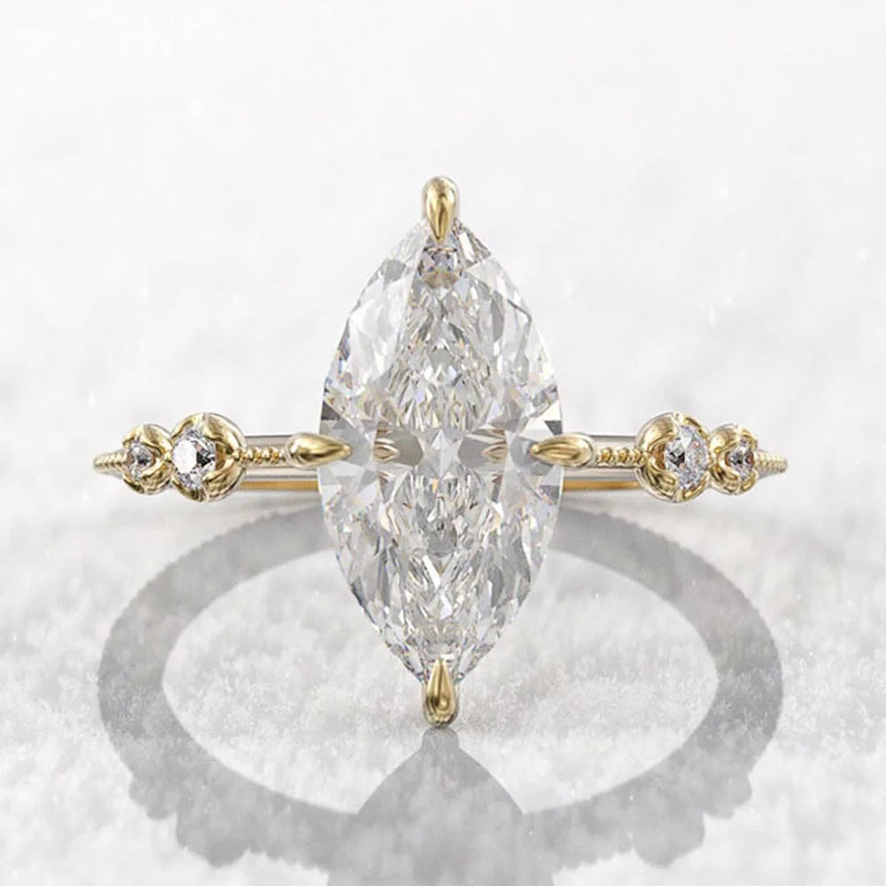 CAOSHI 3A Crystal Marquise Cut Cubic Zirconia Rings for Women Gold Silver Color Fashion Engagement Wedding Finger Ring