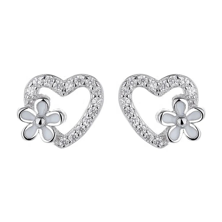 Earrings Jewelry 925 Sterling Silver Flower in Heart Stud Earrings for Women Engagement