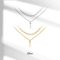 HOVANCI Non Tarnish Stainless Steel Jewelry Necklace Set for Women Double Layer Pearl Pendant Minimalist Paper Clip Chain