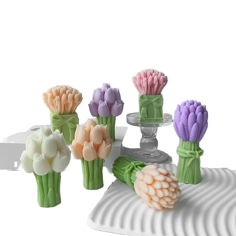 Tulip Scented Candle Mold DIY Flower-shaped Soap Mold Handmade Gypsum Resin Home Decoration Silicone Mold