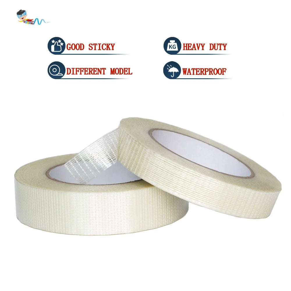 2- Recyclable Heavy Duty Cross Mesh Shape Fiber Fiberglass Reinforced Filament Strapping Packing Self Adhesive Tape