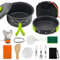 Portable Aluminum Waterproof Camping Stove Pot and Pan Set with 2L/1L Capacity Folding Knife Fork and Spoon Camping Cookware
