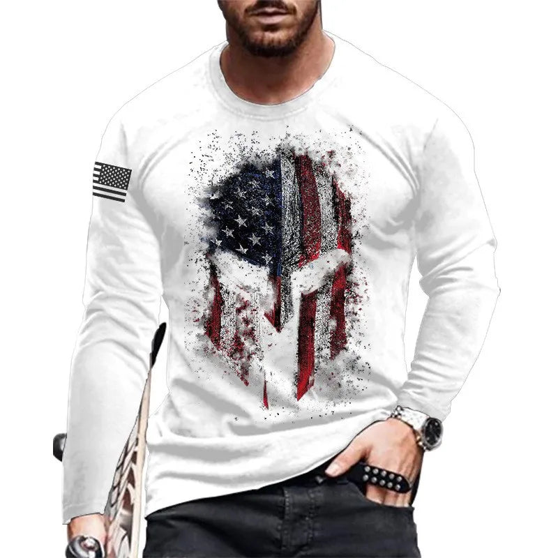 Hot Sale Men's Long Sleeve T-Shirt Comfortable Breathable 3D Digital Print Embroidered Logos for Spring Summer Knitted
