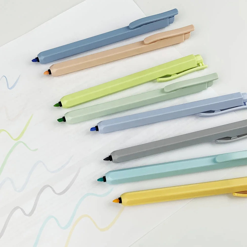 YF Customized Oblique Tip Plastic Rod Permanent Highlighter Pastel Paper Ink Marker Small Cap Non-Drying for School Use Loose