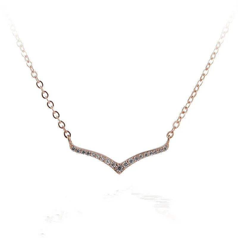 Zircon Choker Necklace V Shape Pendant Fashion Jewelry Necklaces Silver Necklace 925
