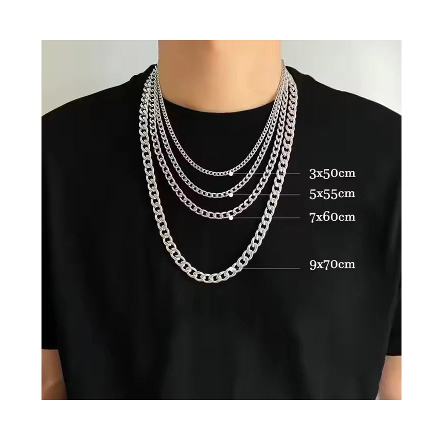 Hiphop Jewelry Silver Cuban Link Chain Exaggerated Chunky Flat Snake Bone Stainless Steel Choker Necklace for Men