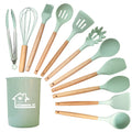 Wholesale 12 Piece Kitchen Spatula Baking and Pastry Utensils 68g Wooden Handle Silicone Kitchen Cooking Set