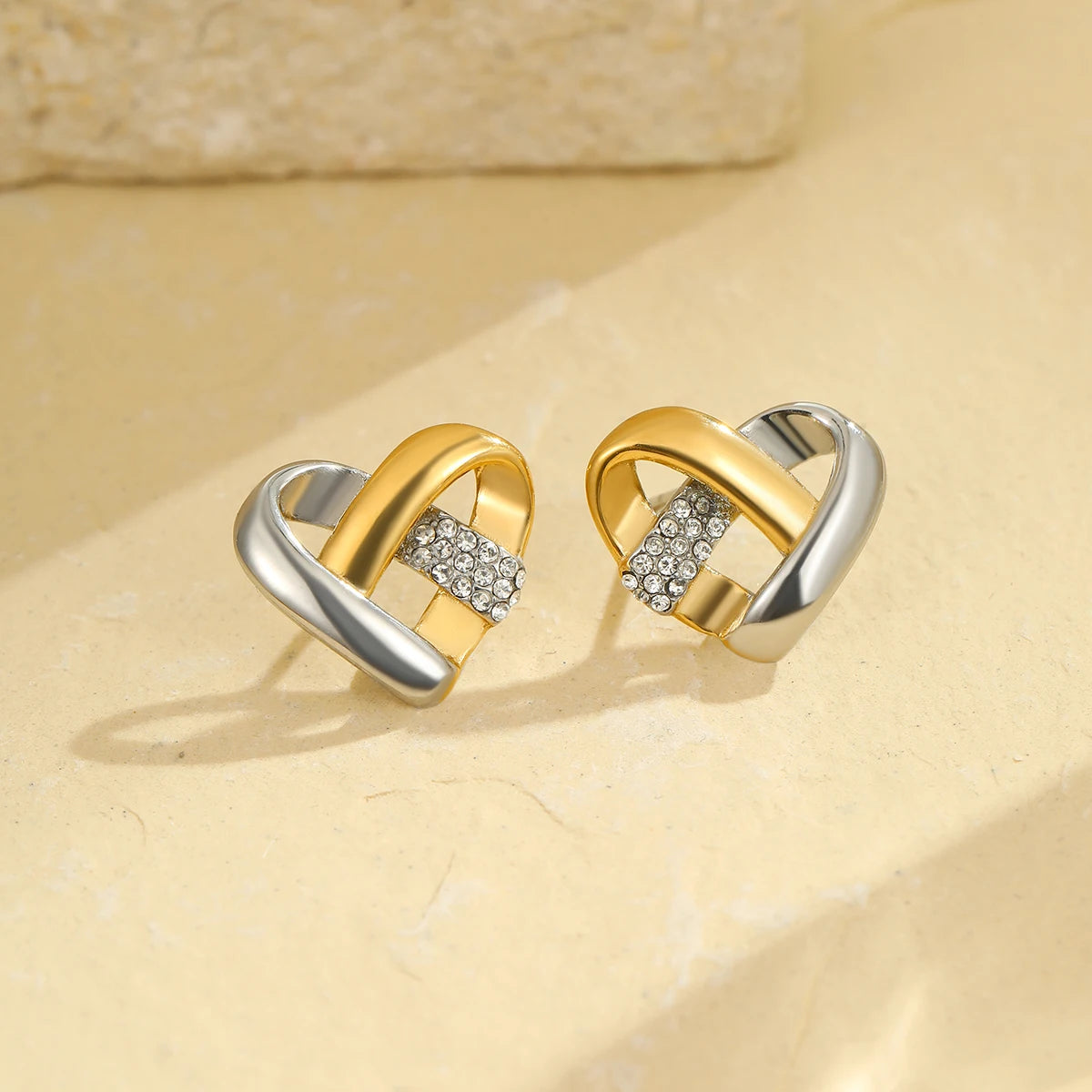 Customized Trendy Two Color Tone Twist Heart Stainless Steel Customized Jewelry Earrings Engraving Jewelry for Women Gift